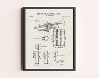 Trumpet Patent Print | Vintage Wall Art | Patent Art | Home Decor | Wall Decor | Musical Wall Art