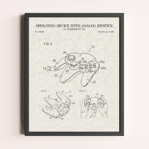 Nintendo 64 Controller N64 Patent Print | Video Game Patent Print | Vintage Wall Art | Patent Art | Home Decor | Wall Decor