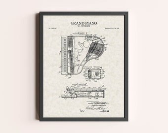 Grand Piano Patent Print | Vintage Wall Art | Patent Art | Home Decor | Wall Decor | Musical Wall Art