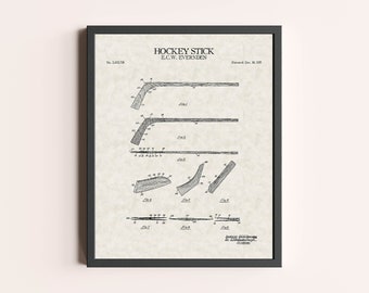 Hockey Stick 1935 Patent Print | Sports Print | Vintage Wall Art | Patent Art | Home Decor | Wall Decor