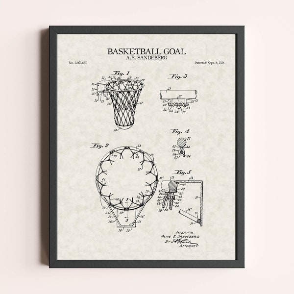 Basketball Hoop Patent Print | Basketball Art Print | Sports Print | Vintage Wall Art | Patent Art | Home Decor | Wall Decor