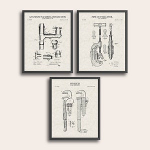 Plumbing Set of 3 Patent Print | Plumber Patent Print | Plumbing Patent Art | Handyman Art | Home Decor | Wall Decor