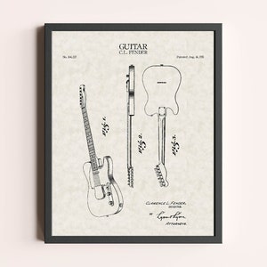 Guitar Fender Patent Print | Vintage Wall Art | Patent Art | Home Decor | Wall Decor | Musical Wall Art