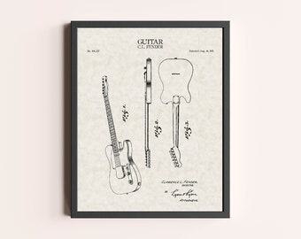 Guitar Fender Patent Print | Vintage Wall Art | Patent Art | Home Decor | Wall Decor | Musical Wall Art