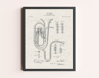 Tuba Patent Print | Vintage Wall Art | Patent Art | Home Decor | Wall Decor | Musical Wall Art