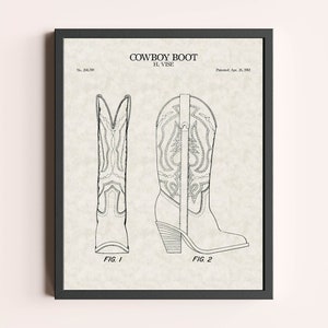 Cowboy Boot Patent Print | Rodeo Art Print | Cowboy Art Print | Vintage Wall Art | Patent Art | Western Farm House Decor | Wild West Decor