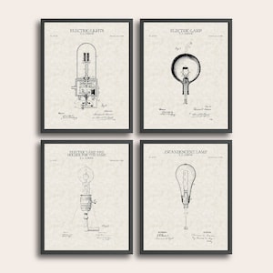 Thomas Edison Light Bulbs Set of 4 Patent Print | Home Office Print | Vintage Wall Art | Patent Art | Home Decor | Wall Decor