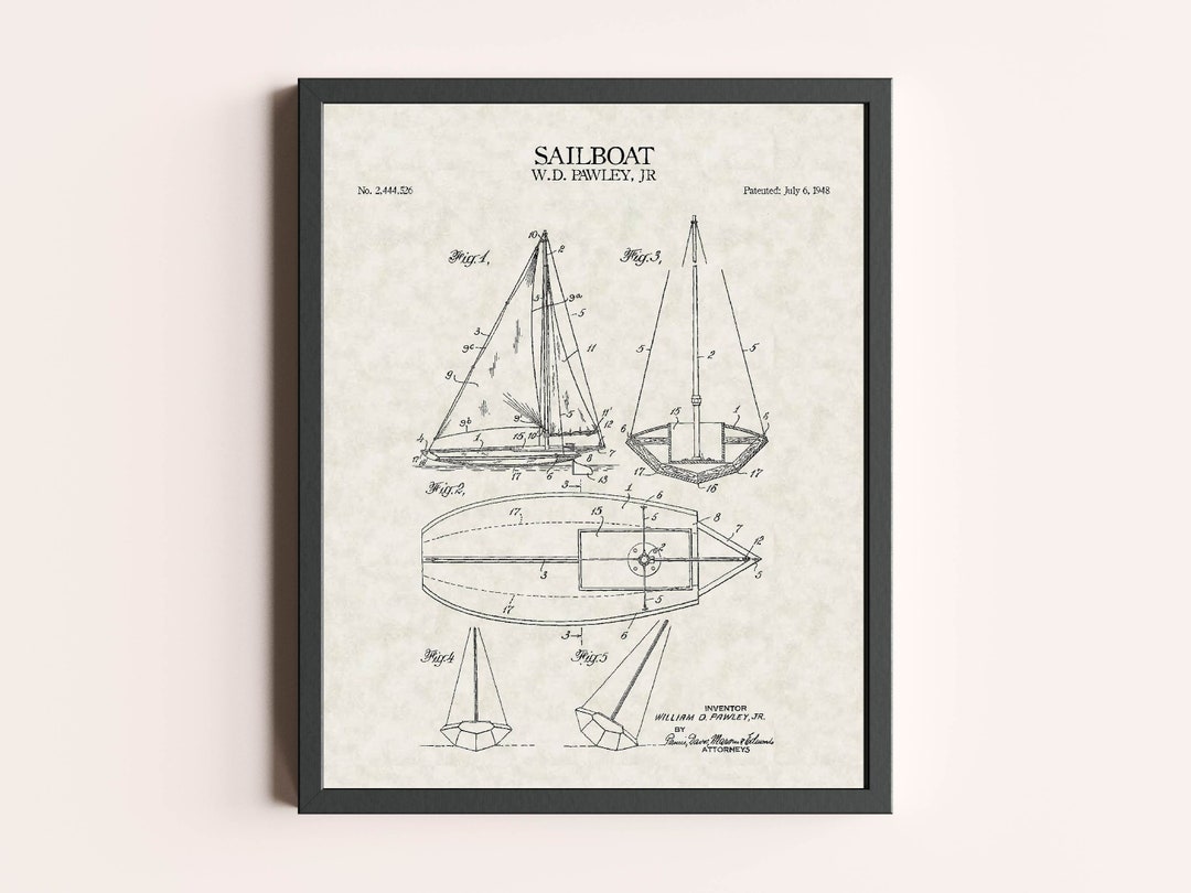 Sailboat Print | Sailboat Art Print | Vintage Wall Art | Patent Art ...