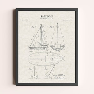 Sailboat Print | Sailboat Art Print | Vintage Wall Art | Patent Art | Home Decor | Wall Decor