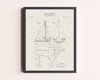 Sailboat Print | Sailboat Art Print | Vintage Wall Art | Patent Art | Home Decor | Wall Decor
