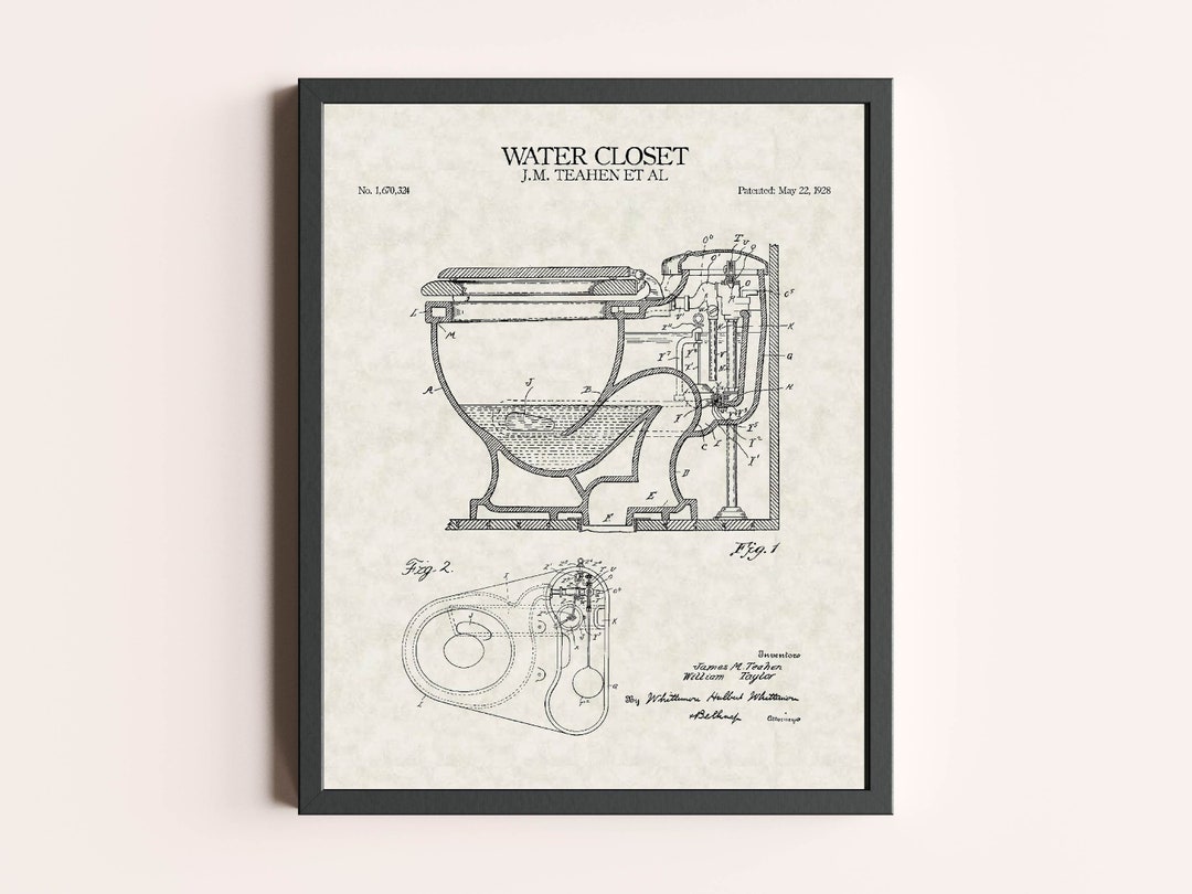 Toilet 1928 Patent Print | Washroom Print | Vintage Wall Art | Patent ...