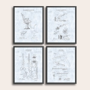 Barber Shop Set of 4 Patent Print | Vintage Wall Art | Patent Art | Home Decor | Wall Decor | Barber Wall Decor