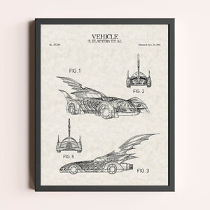 Superhero Bat Vehicle Patent Print | Movie Print | Superhero Vigilante Figure Fan Gift | Patent Art | Home Decor | Wall Decor