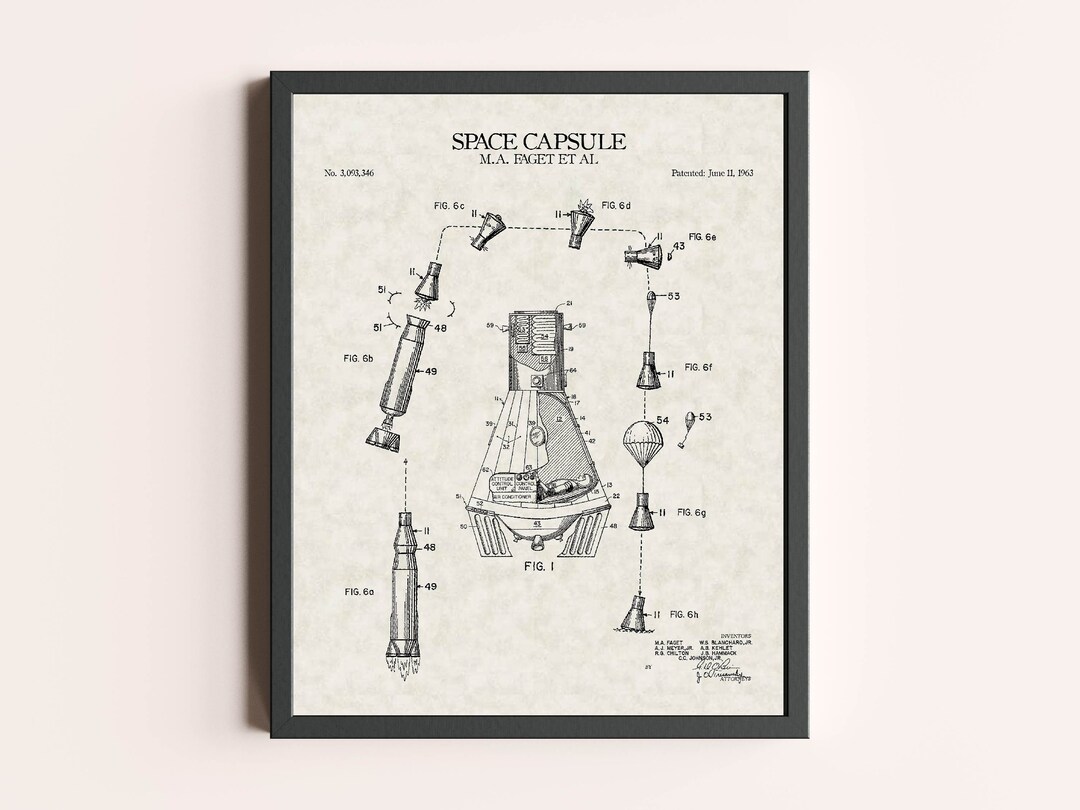 NASA Space Capsule Patent Print | Astronaut Wall Art Print | Outer ...