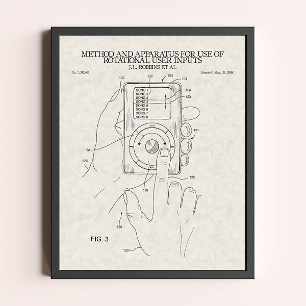 Apple iPod Patent Print | Vintage Wall Art | Patent Art | Home Decor | Wall Decor | Home Office Print | Apple Print