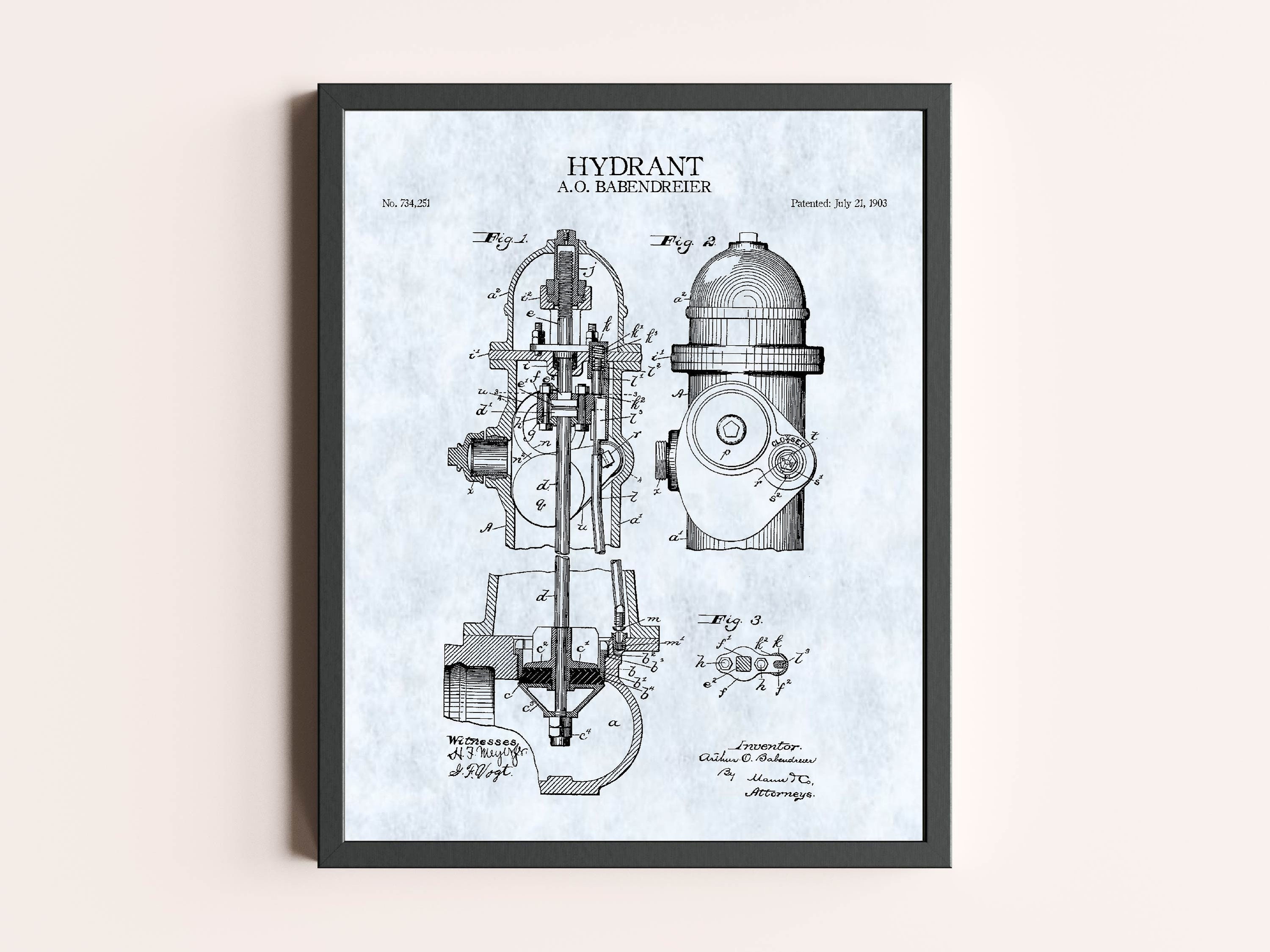 Fire Hydrant Patent Print | Firefighter Art Print | Vintage Wall Art ...