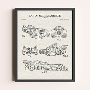Superhero Vehicle Patent Print | Movie Print | Superhero Vigilante Figure Fan Gift | Patent Art | Home Decor | Wall Decor