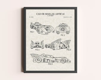 Superhero Vehicle Patent Print | Movie Print | Superhero Vigilante Figure Fan Gift | Patent Art | Home Decor | Wall Decor