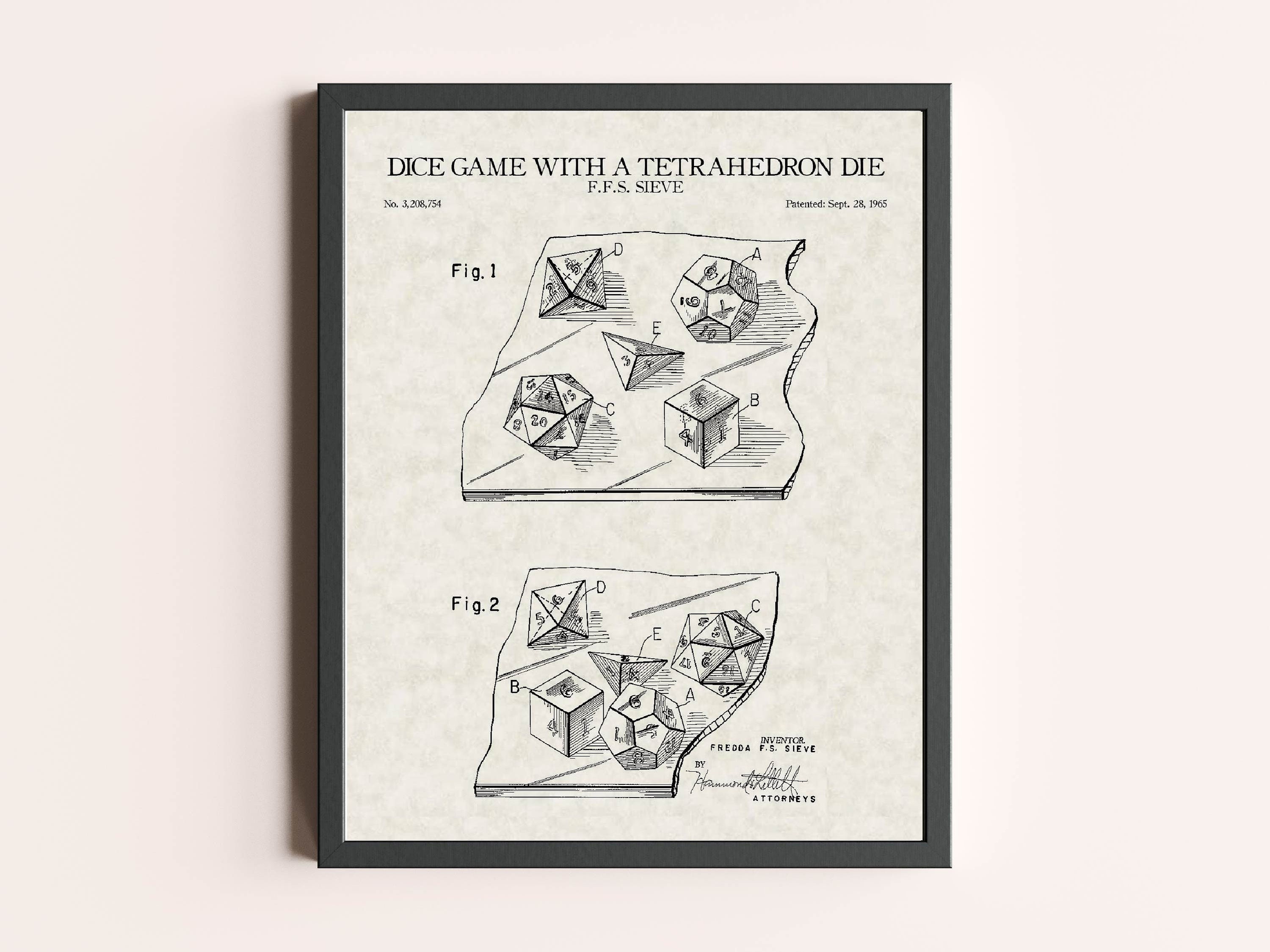 D&D Dice Set Patent Print | Role Playing Game Print | Dungeons and Dragons Fan Gift | Patent Art | Home Decor