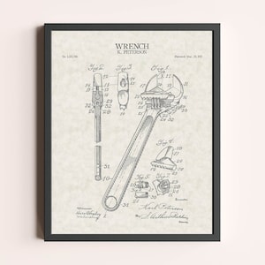 Wrench Patent Print | Tools Print | Vintage Patent Art | Home Decor | Wall Decor | Garage Wall Art | Handyman Gift | Dad Gift