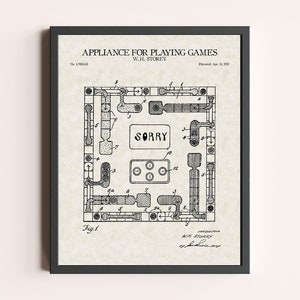 Przepraszam Gra planszowa Patent Print | Gra planszowa Druk | Sztuka ścienna Vintage | Sztuka patentowa | Wystrój domu | Wystrój ścienny