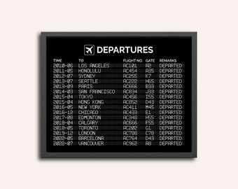 Custom Departures Board Art Print | Travel Art Print | Home Decor | Couples Gift | Gift for Her | Gift for Him | Our Travel History Print