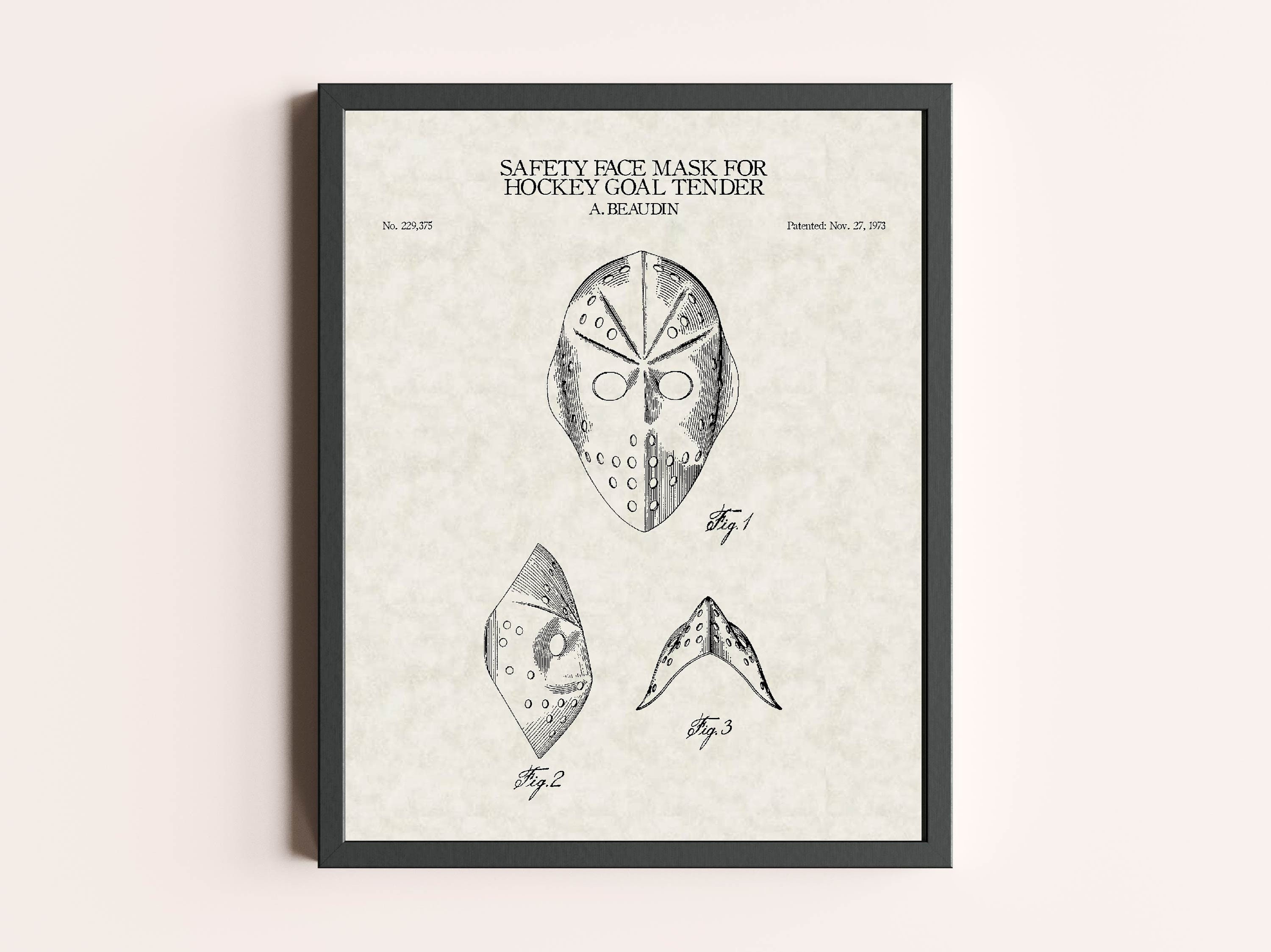 Hockey Goalie Mask Vintage Patent Print | Sports Equipment Print | Hockey Print | Vintage Wall Art | Patent Art | Home Decor | Wall Decor
