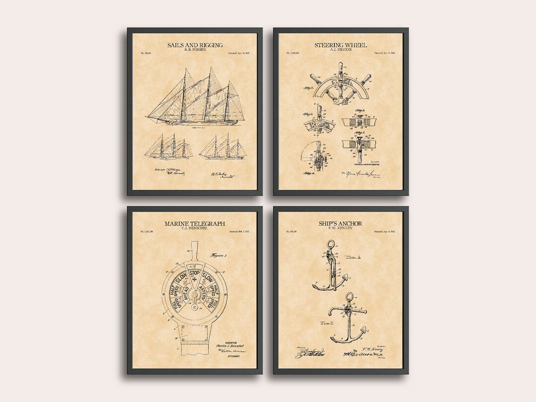 Sailboat Sailing Set of 4 Patent Print | Vintage Sail Boat Art Print ...