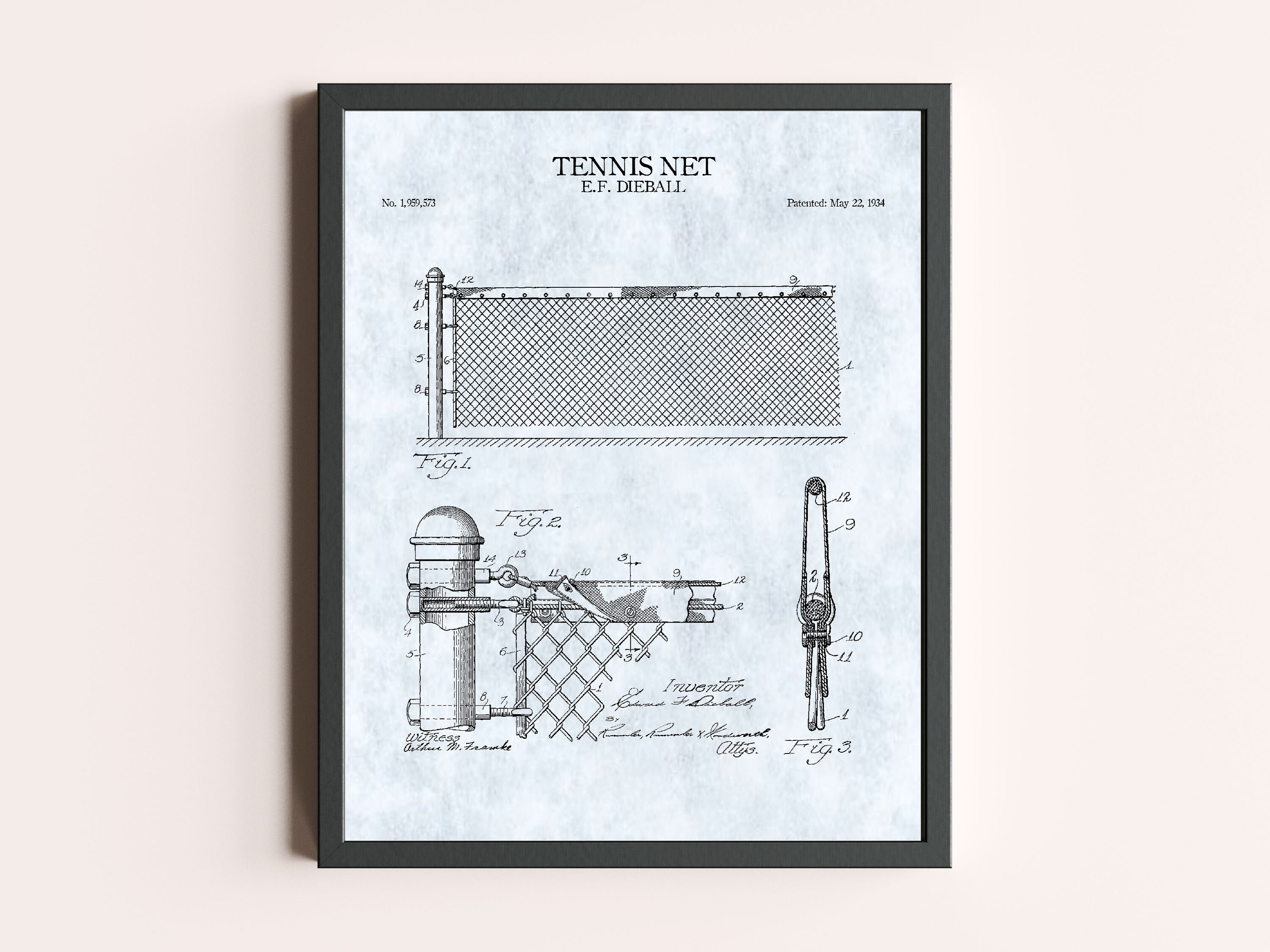 Poster Vintage Décoratif - Brevet De Filet De Tennis 1934, Idéal Pour Les Fans De Sport