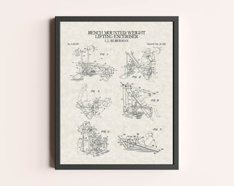 Weight Lifting Bench Patent Print | Vintage Wall Art | Gym Patent Art | Fitness Patent Art | Home Decor | Wall Decor