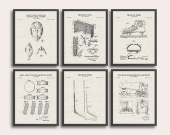 Hockey Set of 6 Patent Print | Hockey Sports Print | Vintage Wall Art | Patent Art | Home Decor | Wall Decor