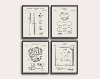 Baseball Set of 4 Patent Prints | Baseball Prints | Sports Print | Vintage Wall Art | Patent Art | Home Decor | Wall Decor