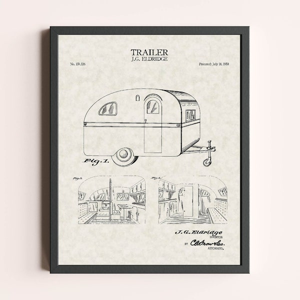 Travel Trailer Patent Print | Vintage Wall Art | Patent Art | Home Decor | Wall Decor | Traveller Decor | RV Decor