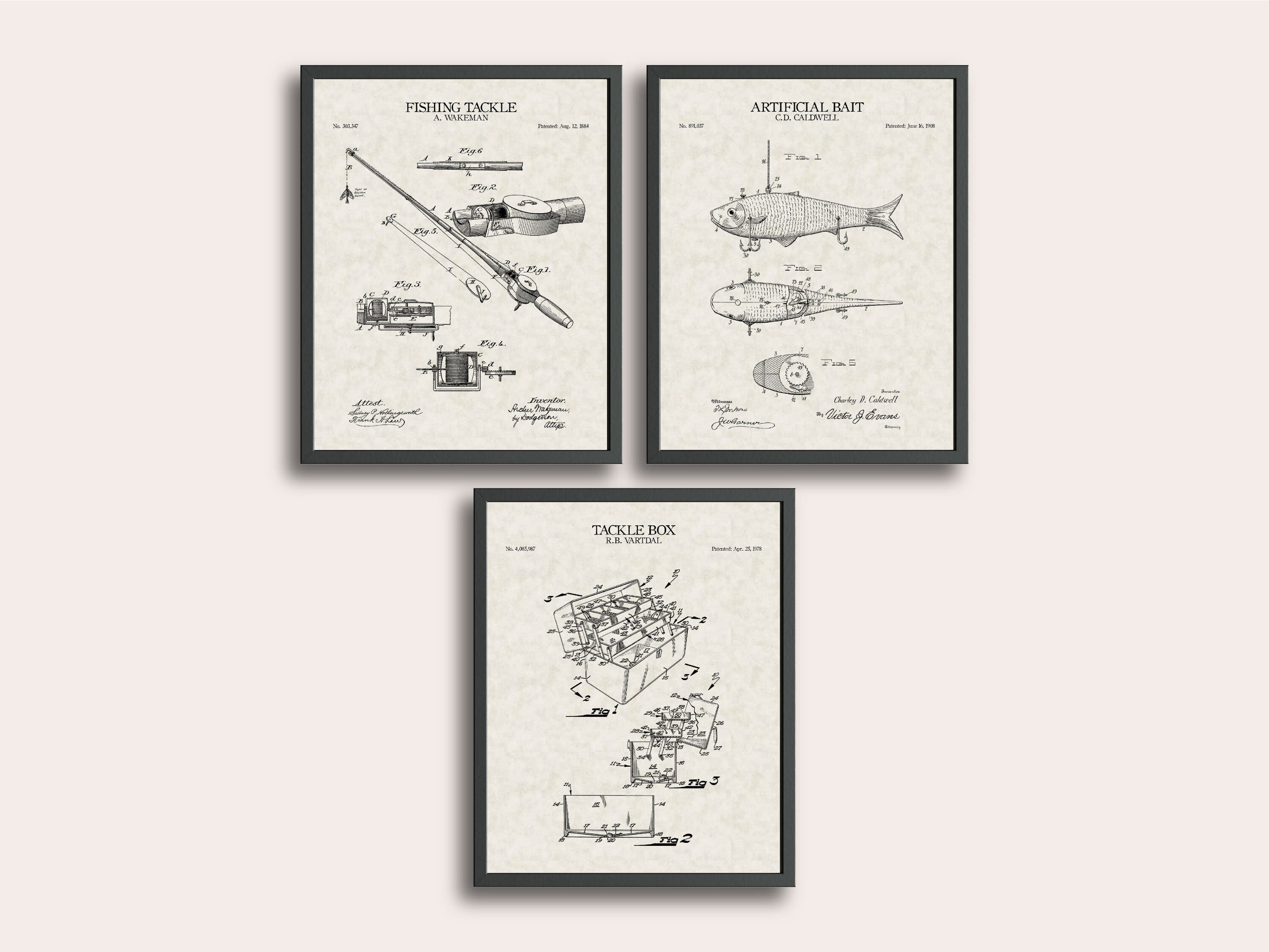 Fishing Wall Art Set of 4, Fishing Tackle Print, Angling