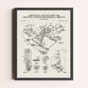 3D Printer Machine Patent Print | Technology Art Print | Vintage Wall Art | Patent Art | Office Decor | Wall Decor