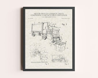 Garbage Truck 1992 Patent Print | Vintage Wall Art | Patent Art | Home Decor | Wall Decor