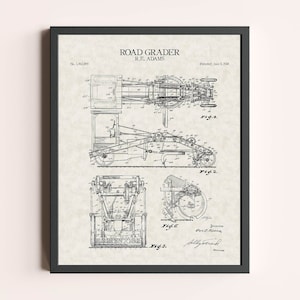 Road Grader Patent Print | Vintage Heavy Construction Wall Art | Road Construction Art | Patent Art | Home Decor | Wall Decor