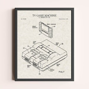 Super Nintendo Entertainment System (SNES) Console Patent Print | Video Game Patent Print | Vintage Wall Art | Patent Art | Game Room Decor