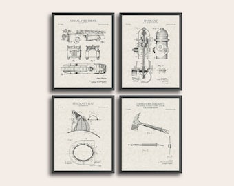 Firefighter Set of 4 Patent Prints | Firefighter Art Print | Fire Station Print | Vintage Wall Art | Patent Art | Home Decor | Wall Decor