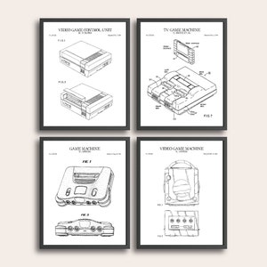 Nintendo Consoles NES, SNES, N64 and Game Cube Set of 4 Patent Print | Video Game Patent Print | Vintage Wall Art | Patent Art | Home Decor