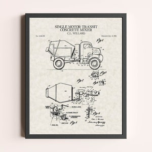 Cement Truck Concrete Mixer Truck Patent Print | Vintage Wall Art | Patent Art | Home Decor | Wall Decor