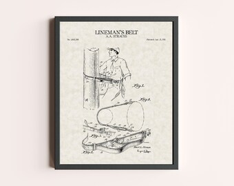 Lineman Belt Tools Patent Print | Electrician Print | Vintage Patent Art | Electrician Wall Decor | Power lineman Gift | Lineworker Gift
