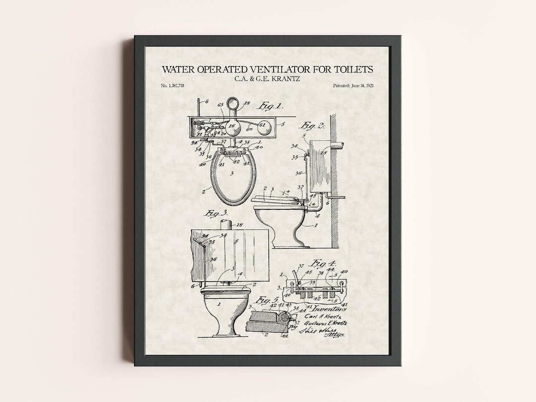 Toilet 1921 Patent Print | Washroom Print | Vintage Wall Art | Patent ...