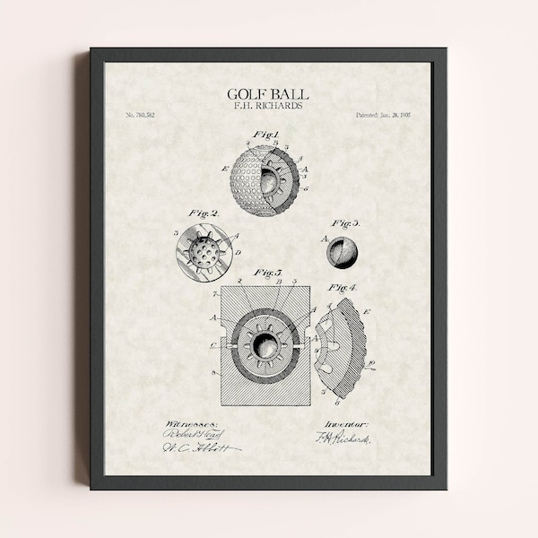 Golf Ball Patent Print | Vintage Wall Art | Patent Art | Home Decor | Wall Decor | Sports Wall Art | Man Cave Art