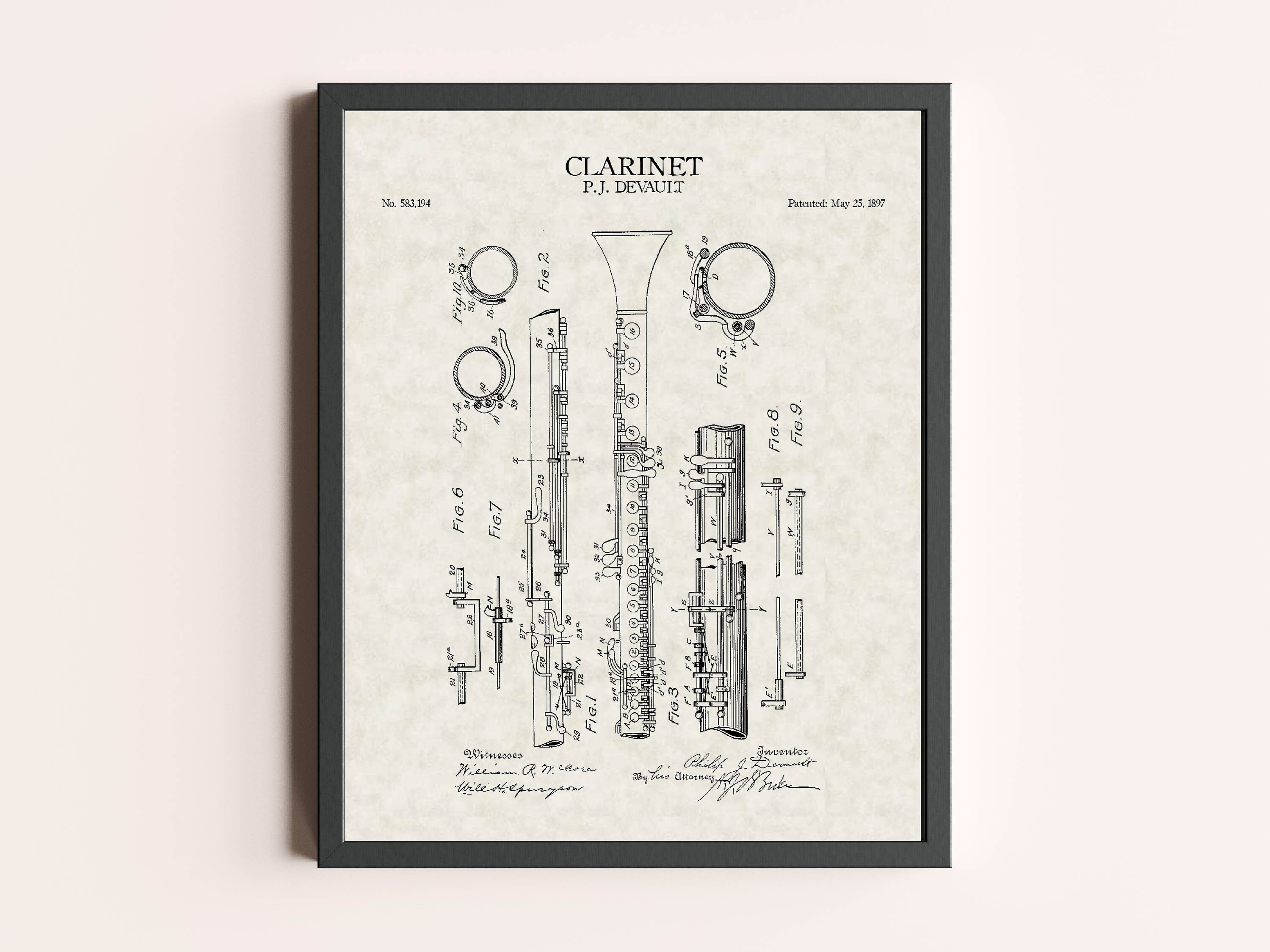Clarinet Patent Print | Vintage Wall Art | Patent Art | Home Decor | Wall Decor | Musical Wall Art