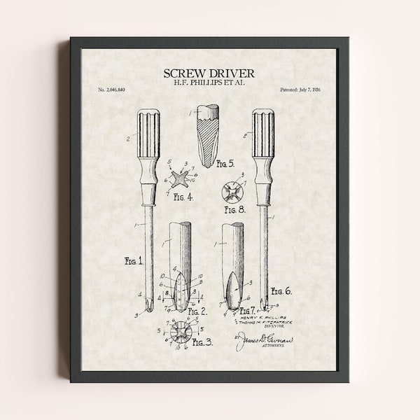 Schroevendraaier patent afdrukken | Gereedschap Afdrukken | Vintage patentkunst | Woondecoratie | Wanddecoratie | Garagemuurkunst | Klusjesman cadeau | Papa cadeau