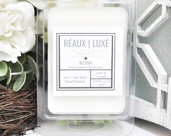 BLISS • Soy Wax Melt • Peppermint & Eucalyptus • Essential Oils • Premium Scent • Refreshing Spa-Like | 2.75 oz.