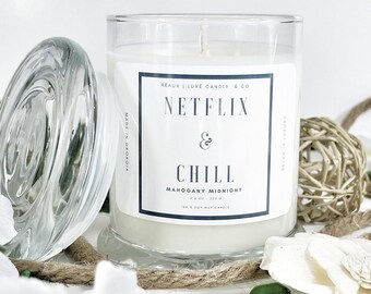 NETFLIX & CHILL  | Mahogany Midnight | Soy Wax Candle | Mahogany Teakwood (Type) | Contemporary Candle | Statement Collection | 9 oz.