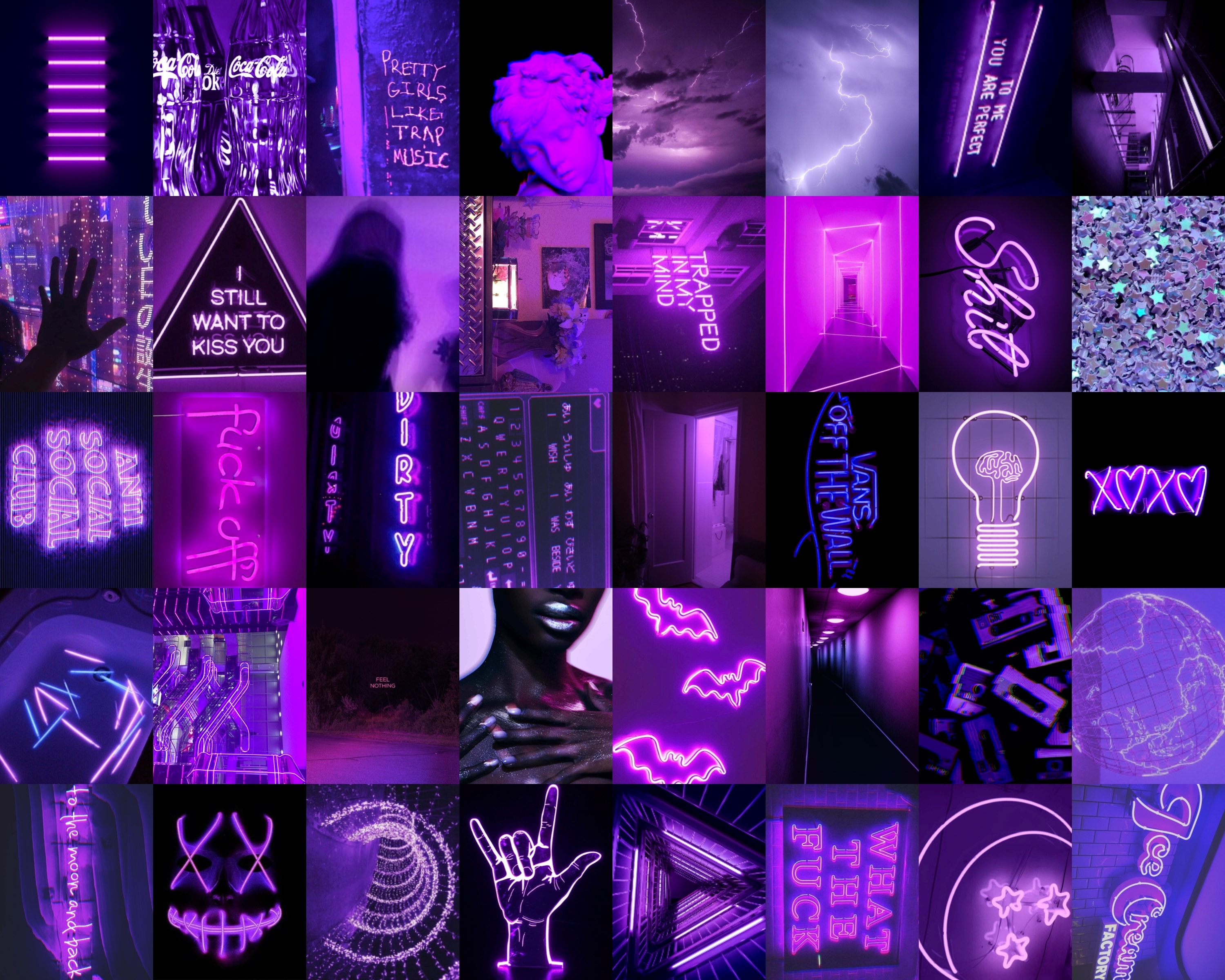 Aesthetic Neon Purple Wall Collage Etsy