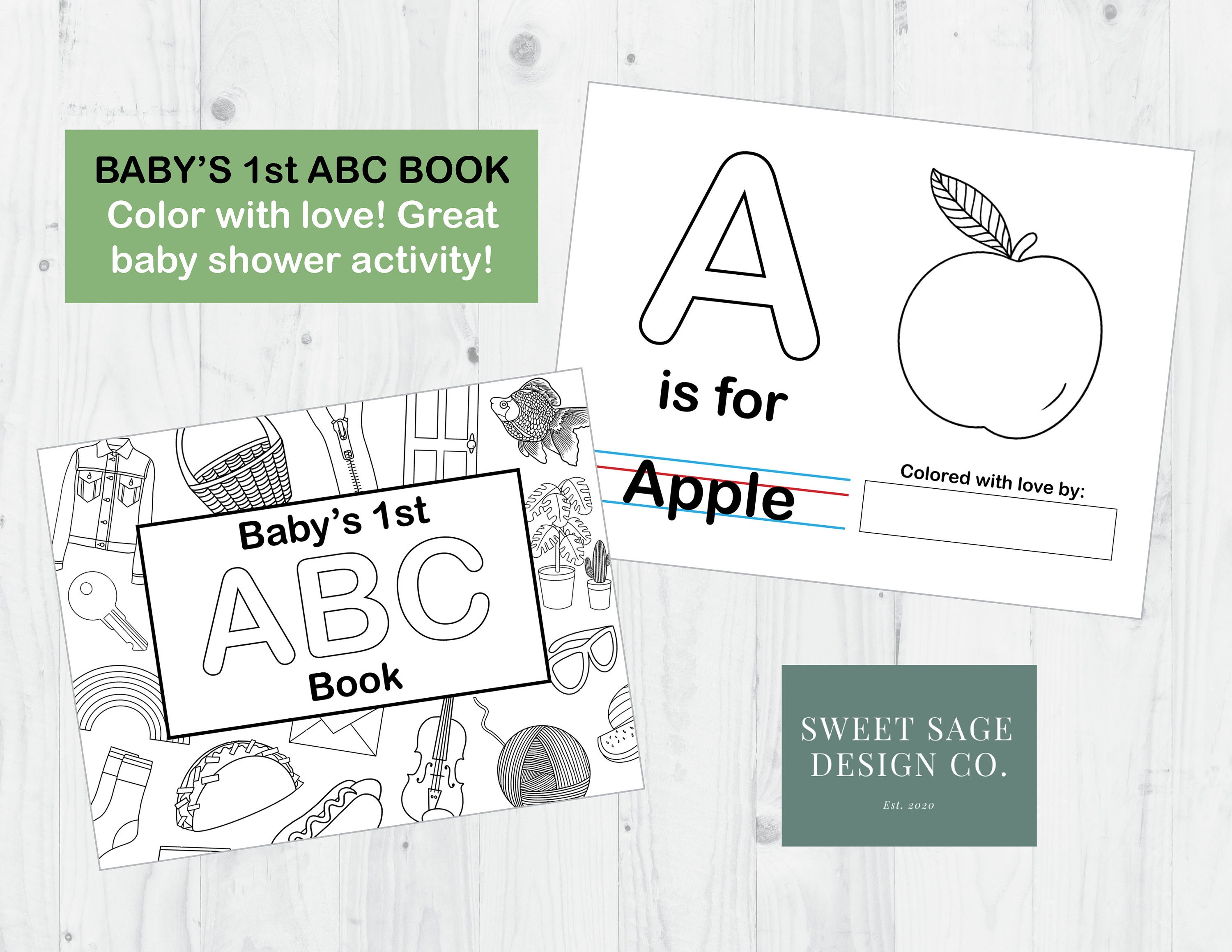 ABC Book Baby Shower Activity Coloring Pages 1 Alphabet | Etsy